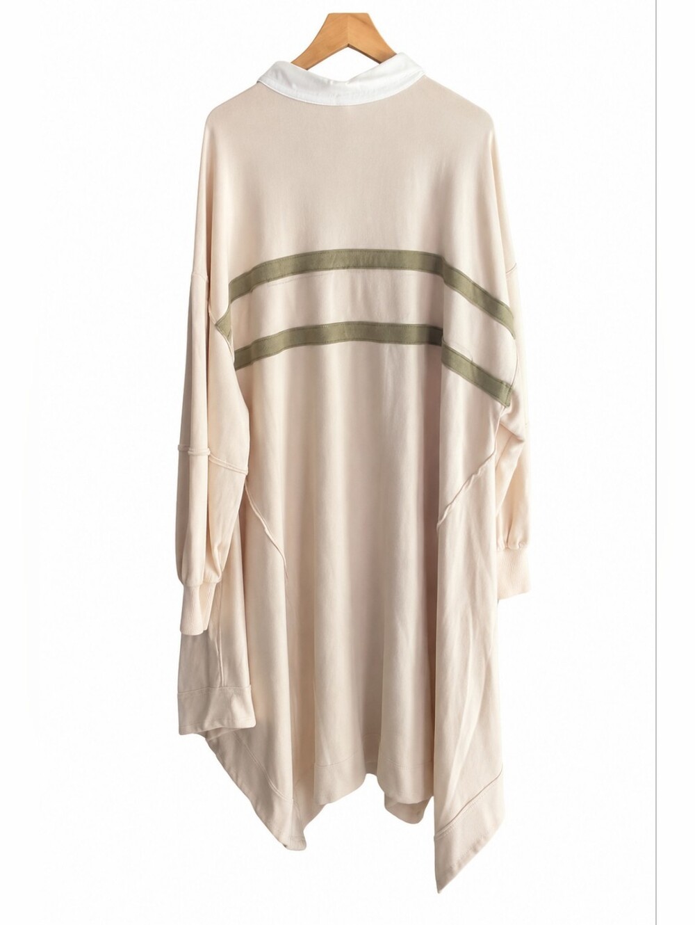 Free People Cream Midi Sweatshirt Dress with Olive Stripe - Picture 3 of 14
